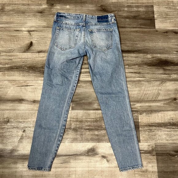 AMO Twist Sweet Cheeks Mid Rise Distressed Skinny Jeans Blue Women’s Size 25 - Picture 2 of 12